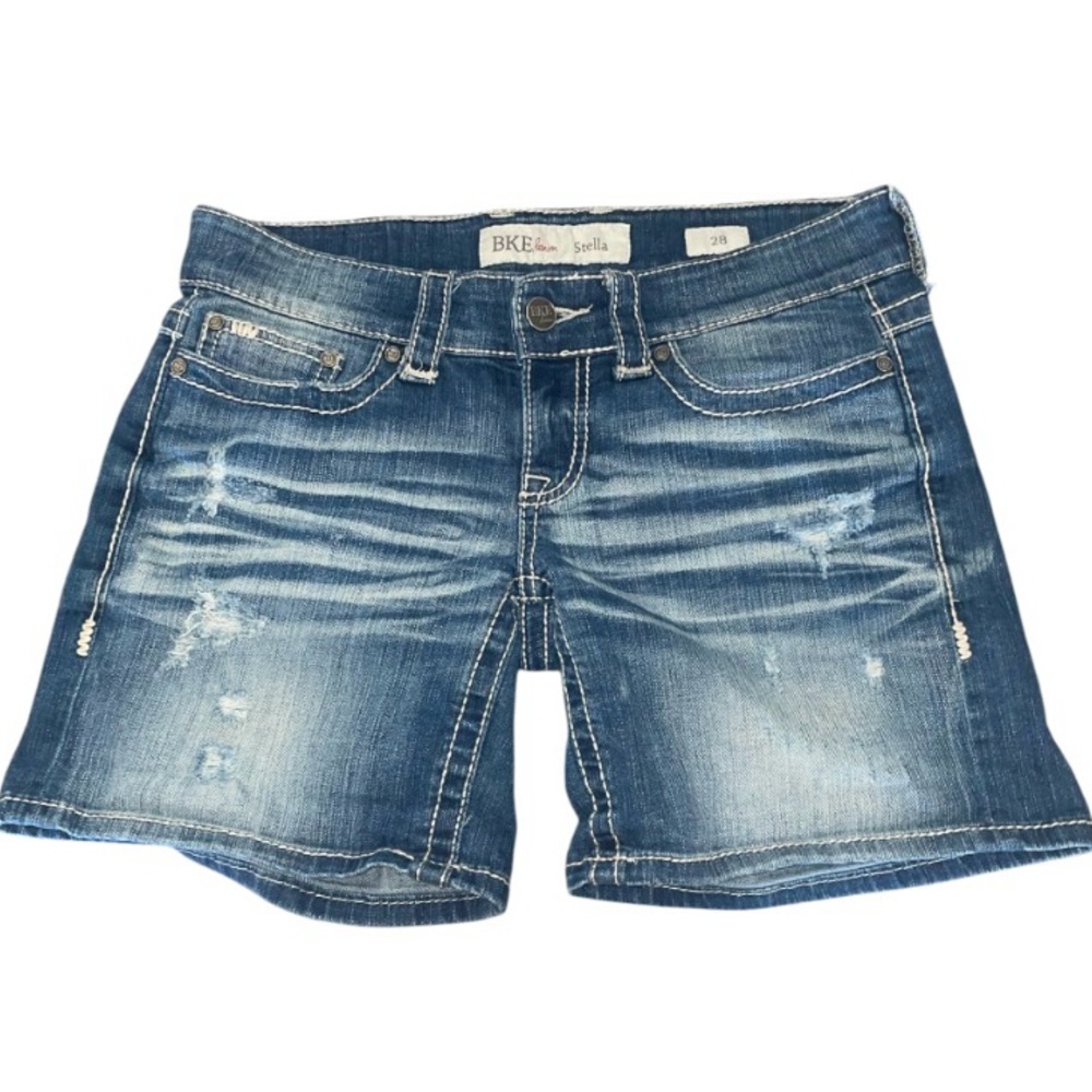 BKE STELLA Low Rise Medium Wash Stretch Denim Jean Shorts Size 28